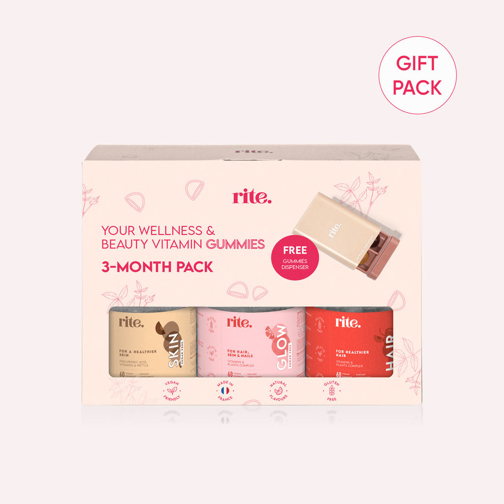 BEAUTY GIFT SET featuring wellness and beauty gummies for skin, hair, and nails with a free dispenser in a 3-month supply