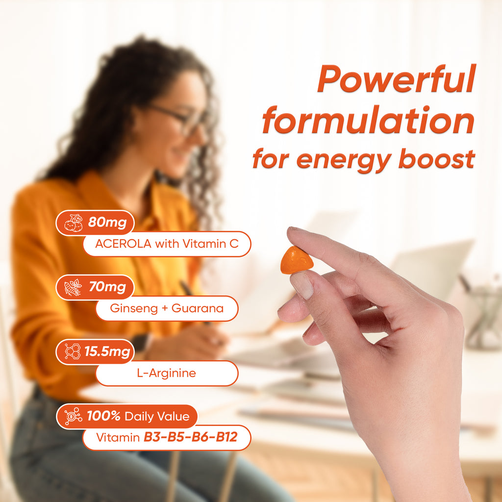 ENERGY GUMMIES with Ginseng, Acerola, and B Vitamins support natural energy and focus