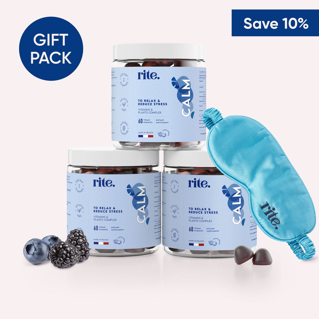 CALM GUMMIES 3-pack with vitamins and plant complex for stress relief, plus a sleep mask – save 10% on this gift set