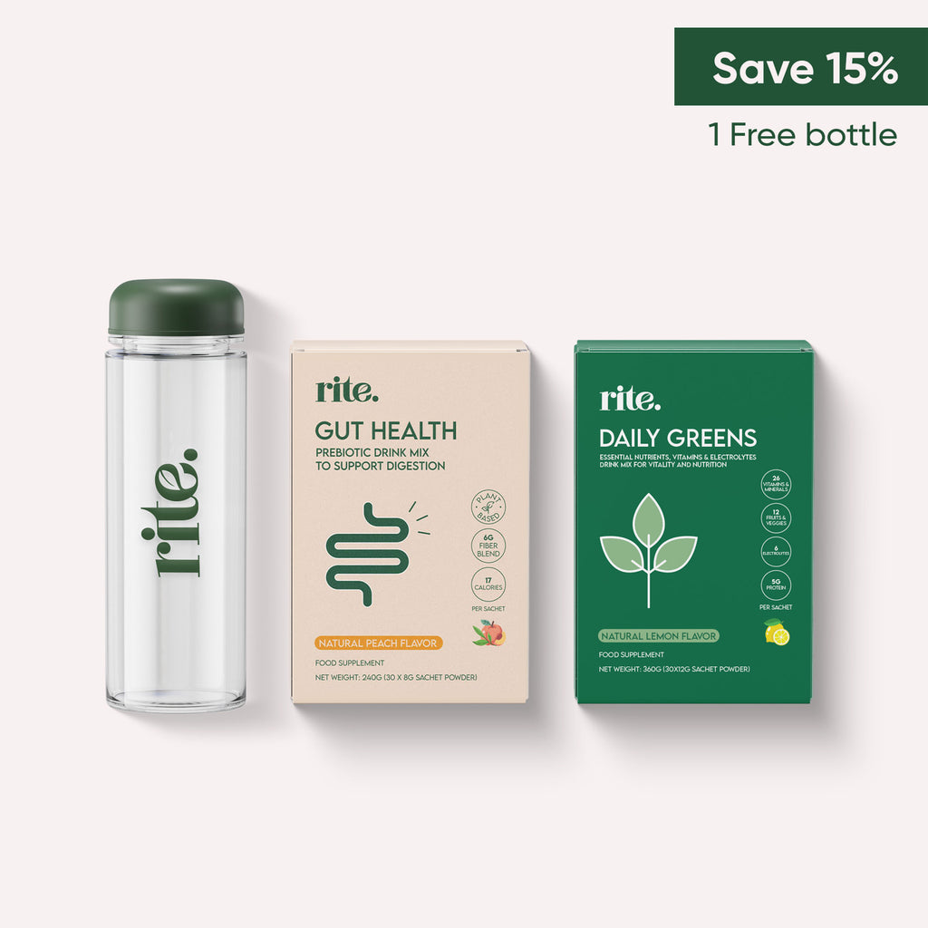 DAILY GREENS box with 30 sachets and free bottle, natural lemon flavor drink mix for daily vitality, nutrition, and hydration