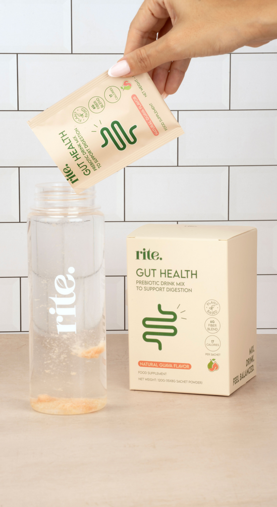 GUT HEALTH drink mix sachet with natural guava flavor supports digestion and gut balance with 6g fiber blend