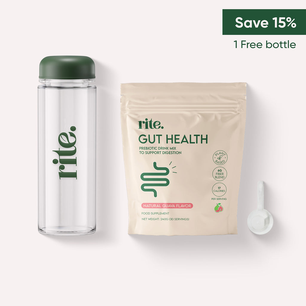 GUT HEALTH prebiotic drink mix with free bottle and scoop for digestion support in natural guava flavor