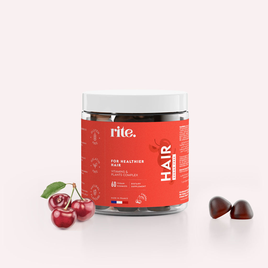 HAIR GUMMIES by Rite for healthier, stronger hair – enriched with vitamins and plant extracts, cherry flavor, 60 vegan gummies