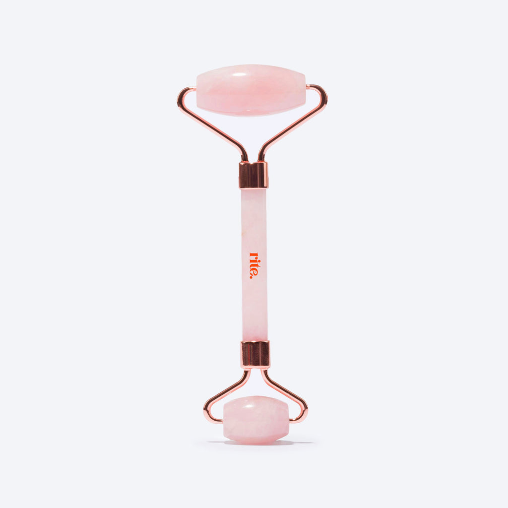 ROSE QUARTZ ROLLER with dual ends designed for facial massage and improved skincare routine 