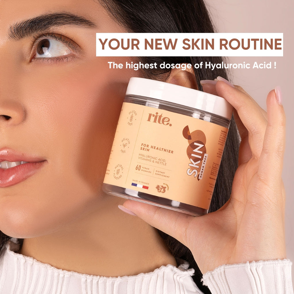 SKIN GUMMIES jar featuring high-dose hyaluronic acid for healthier skin – part of your new skin routine