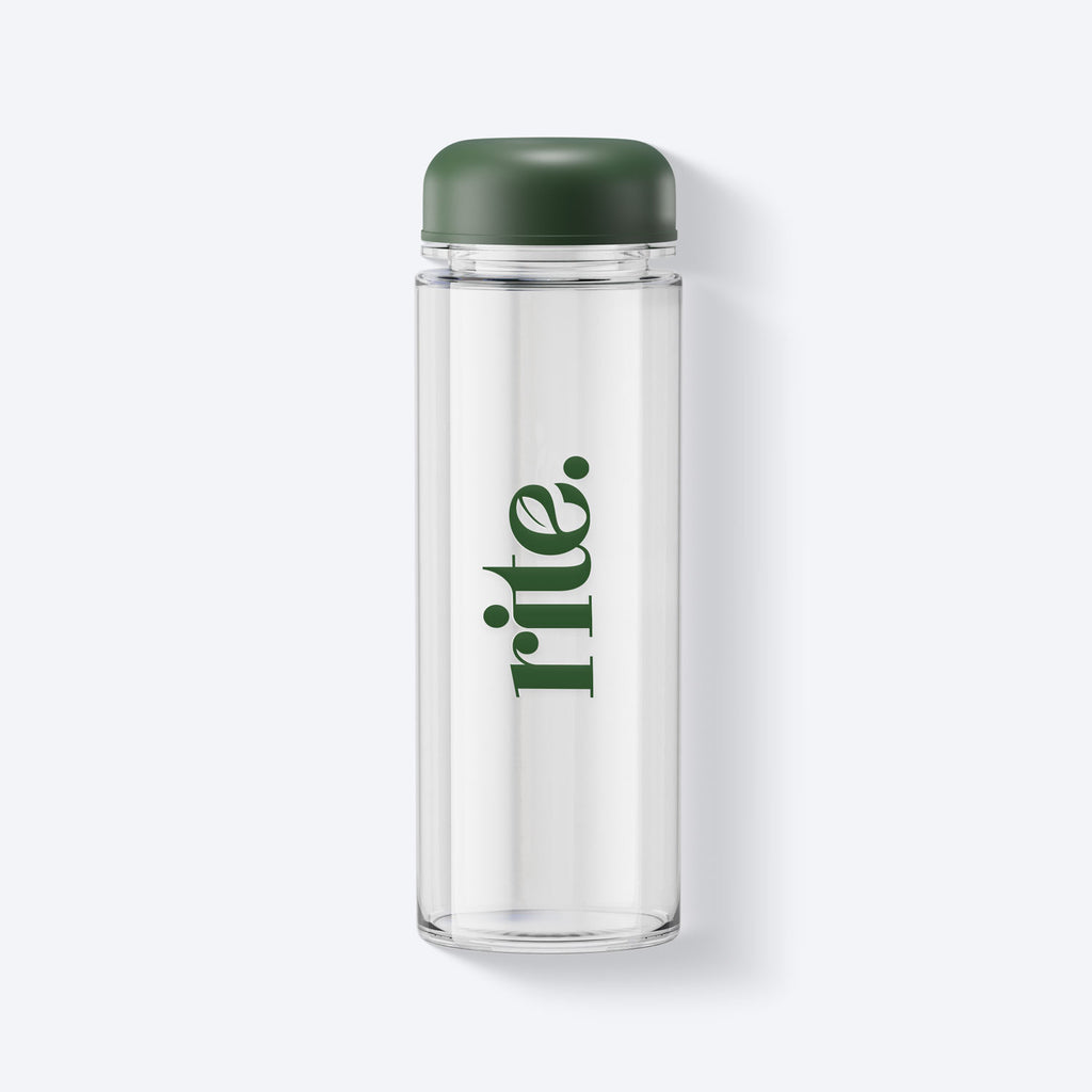 WATER BOTTLE with green cap, reusable eco-friendly hydration solution with modern minimalist design